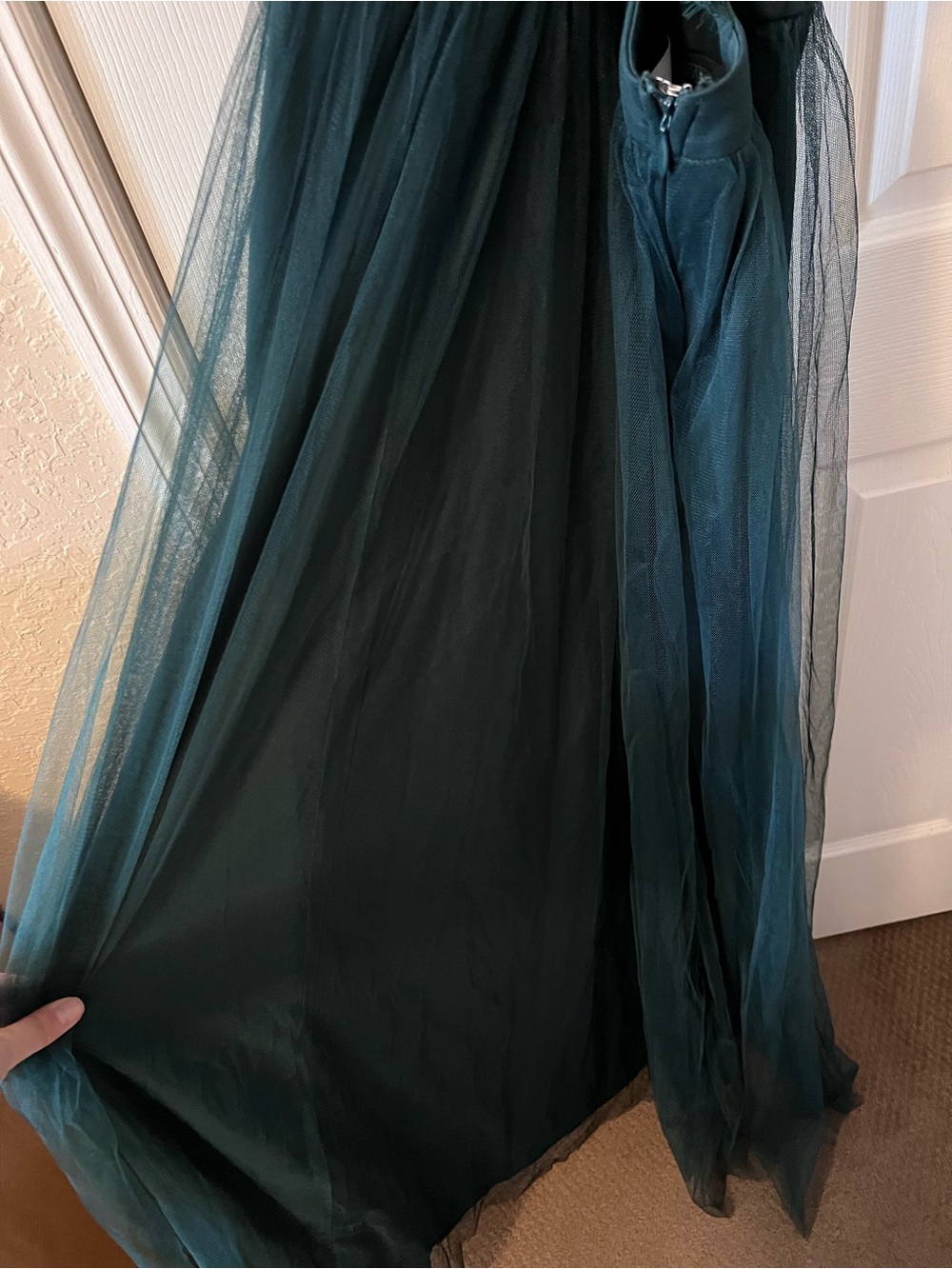 Lulus Dress Forever Impressing Dark Green Tulle Maxi Gown Prom Wedding Guest - Picture 12 of 16